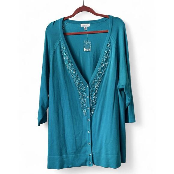 NWT Susan Graver Womens Jeweled Cardigan 3/4 Sleeve Size 3X Mature Office - Picture 1 of 7